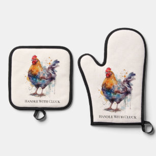 Ensemble De Gant De Cuisine Et De Manique Barnyard Splendor : Hen aquarelle, personnalisé