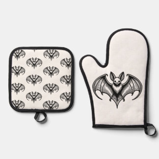 Ensemble De Gant De Cuisine Et De Manique Bat Patterned Oven Mitt and Pot Holder set
