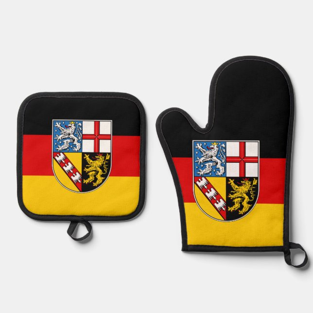 Ensemble De Gant De Cuisine Et De Manique Bavette bébé Drapeau de la Sarre (Recto)