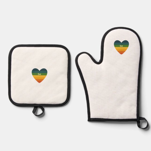 Ensemble De Gant De Cuisine Et De Manique Be Love Retro Rainbow Heart  (Recto)