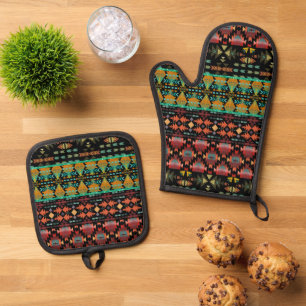 Ensemble De Gant De Cuisine Et De Manique Beau Motif de style Sud-Ouest