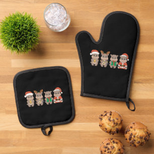 Ensemble De Gant De Cuisine Et De Manique Bébé Hippopotame Moo Deng Noël