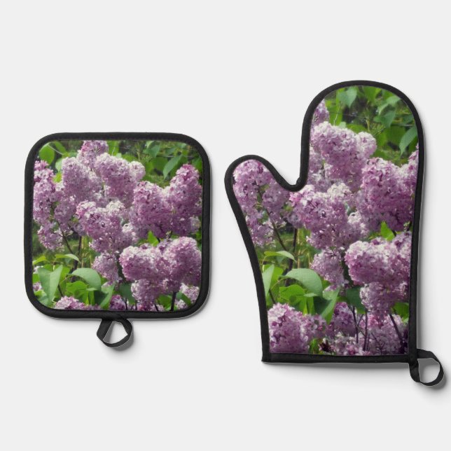 Ensemble De Gant De Cuisine Et De Manique Belles Lilacs (Recto)