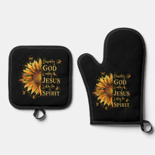 Ensemble De Gant De Cuisine Et De Manique Béni Par Dieu - Aimé Par Jésus, Tournesol