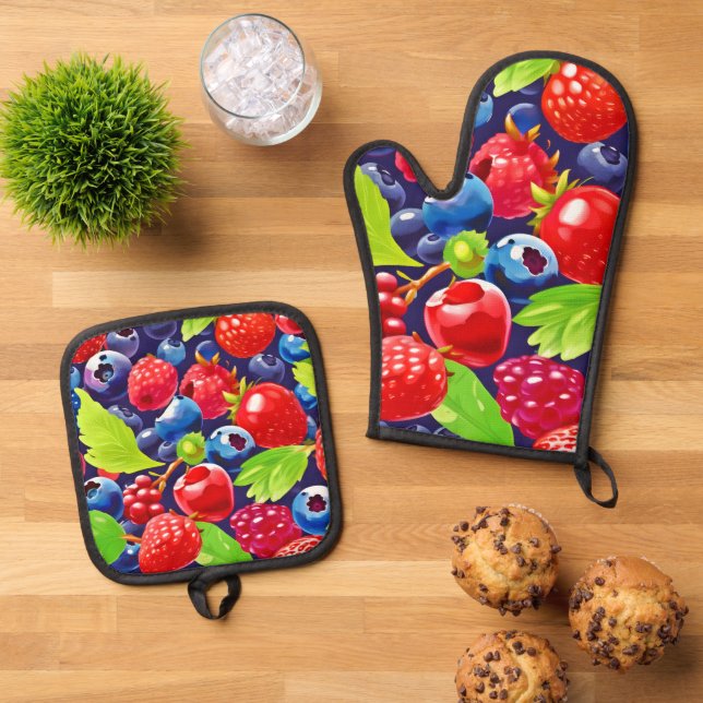 Ensemble De Gant De Cuisine Et De Manique Berry Medley (De haut en bas)