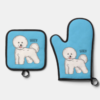 Ensemble De Gant De Cuisine Et De Manique Bichon frise dog dessin animé