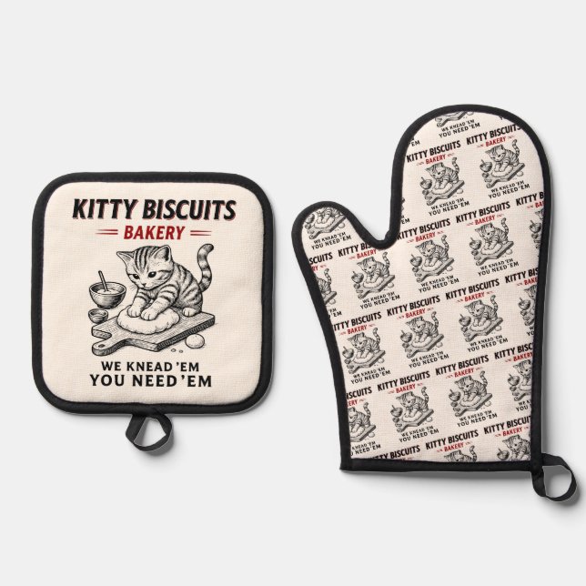 Ensemble De Gant De Cuisine Et De Manique Biscuits Kitty Boulangerie (Recto)