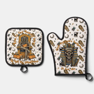 Ensemble De Gant De Cuisine Et De Manique 🤍 blanc Pharaoh Mummy Oven Mitts 🎃 🔥