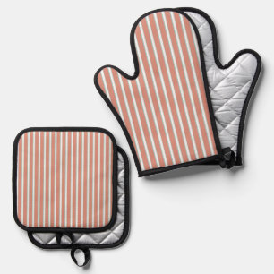 Ensemble De Gant De Cuisine Et De Manique Bleu, rose et blanc rayures motif