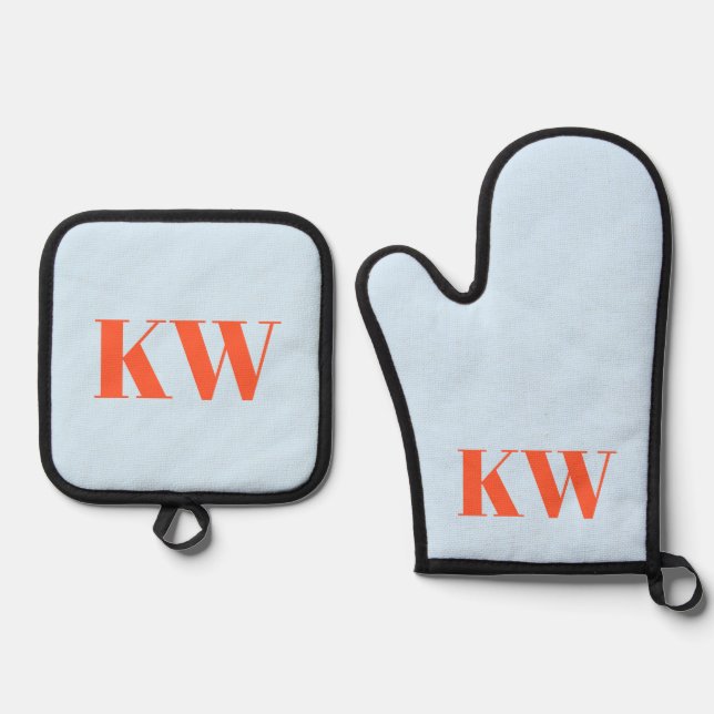 Ensemble De Gant De Cuisine Et De Manique Blue Orange Monogram Initials Kitchen Gift  (Recto)