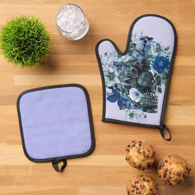 ENSEMBLE DE GANT DE CUISINE ET DE MANIQUE BLUE REVERIE (De haut en bas)