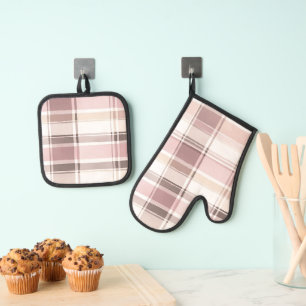 Ensemble De Gant De Cuisine Et De Manique Blush Rose Crème Brun Rayures Réception de Mariage