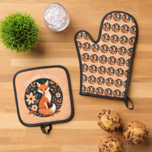 Ensemble De Gant De Cuisine Et De Manique Boho Fox "Stay Wild, Stay Free" Woodland Design