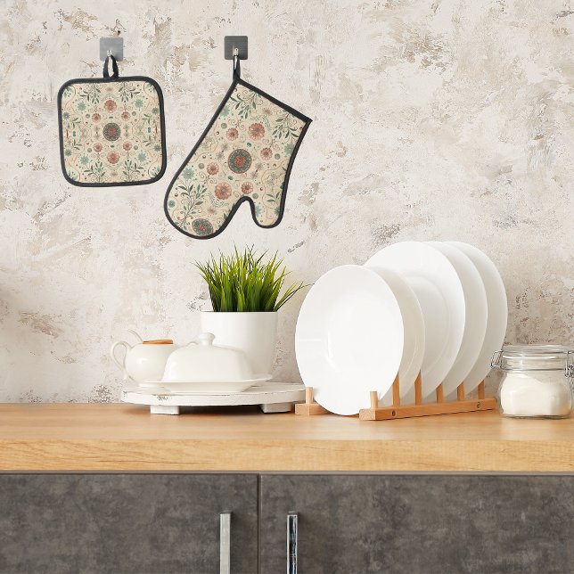 Ensemble De Gant De Cuisine Et De Manique Boho Herb (Créateur téléchargé)