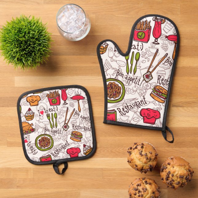 Ensemble De Gant De Cuisine Et De Manique Bon Appétit   (De haut en bas)