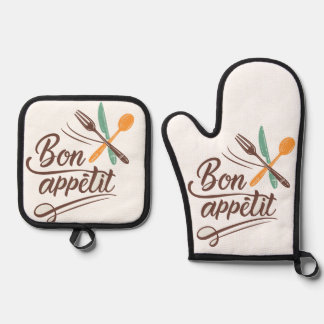 Ensemble De Gant De Cuisine Et De Manique Bon Appétit Décor Cutlery Illustration