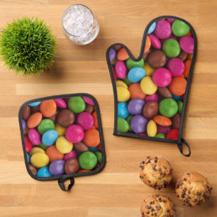 Ensemble De Gant De Cuisine Et De Manique Bonbons colorés, Boutons de bonbons, Sucres, Nourr