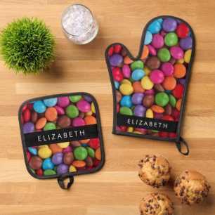 Ensemble De Gant De Cuisine Et De Manique Bonbons Colorés, Boutons De Bonbons, Sucres, Votre