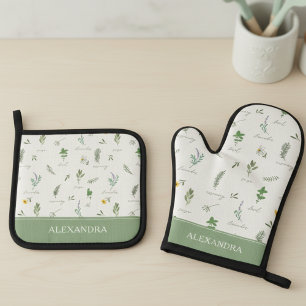 Ensemble De Gant De Cuisine Et De Manique Botanique Mignon Personnalisé