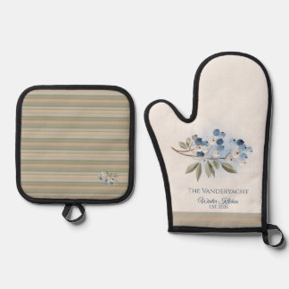 Ensemble De Gant De Cuisine Et De Manique Botanique personnalisée aux myrtilles bleues