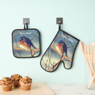 Ensemble De Gant De Cuisine Et De Manique Boule bleu d'hiver personnalisée