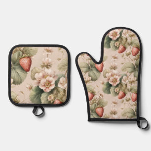 Ensemble De Gant De Cuisine Et De Manique Boulet d'aquarelle mignonne aux fraises