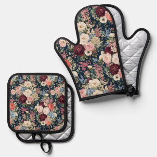 Ensemble De Gant De Cuisine Et De Manique Bouquet Abondant de Marché Fleuriste de Luxe