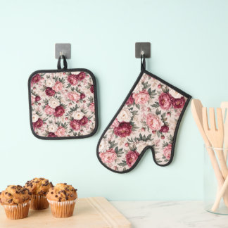 Ensemble De Gant De Cuisine Et De Manique Bouquets de pivoines sophistiqués de qualité supér