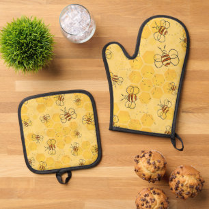 Ensemble De Gant De Cuisine Et De Manique Bourdonnement d'abeilles Abeilles à miel Mignonnes