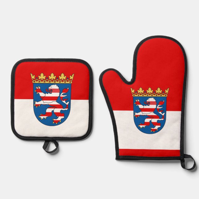 Ensemble De Gant De Cuisine Et De Manique Bouton Drapeau Hesse Pinback (Recto)