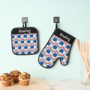 Ensemble De Gant De Cuisine Et De Manique Bowling Design Four Mitt et Pot Holders