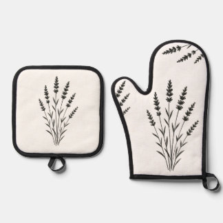 Ensemble De Gant De Cuisine Et De Manique Brins de Lavande – Conception Botanique Minimalist
