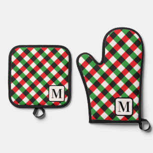 Ensemble De Gant De Cuisine Et De Manique Buffle gris argenté plaqué En vichy Monogramme