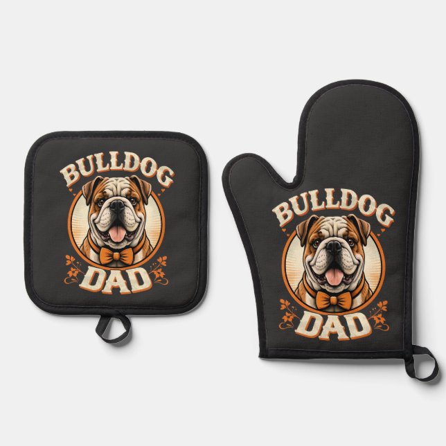 Ensemble De Gant De Cuisine Et De Manique bulldog dad – cute vintage bulldog father’s day (Recto)