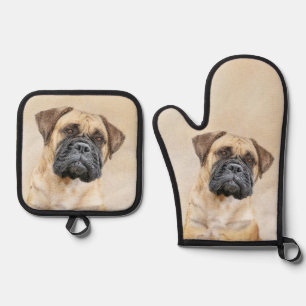 Ensemble De Gant De Cuisine Et De Manique Bullmastiff Peinture Fawn Red Sable mignon Chien A