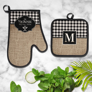 Ensemble De Gant De Cuisine Et De Manique Burlap et Black Buffalo Check personnalisé