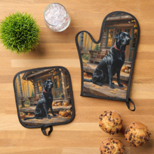 Ensemble De Gant De Cuisine Et De Manique Cabine du journal de l'extracteur Black Labrador A
