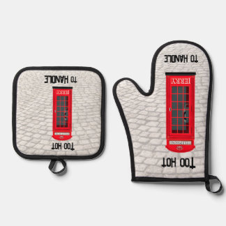 Ensemble De Gant De Cuisine Et De Manique Cabine téléphonique rouge de Londres avec nom et l