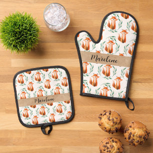 Ensemble De Gant De Cuisine Et De Manique Cadeau de cuisine personnalisé Renard mignon en bo