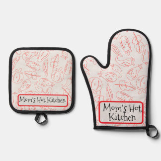 Ensemble De Gant De Cuisine Et De Manique Cadeau "Maman’s Hot Kitchen"