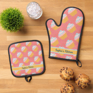 Ensemble De Gant De Cuisine Et De Manique Cadeau personnalisé Cupcake Mitt & Pot Holders, Ca