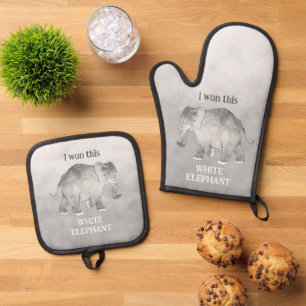 Ensemble De Gant De Cuisine Et De Manique Cadeau rigolo d'éléphant blanc