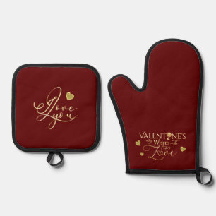 Ensemble De Gant De Cuisine Et De Manique Cadeaux de la Saint-Valentin rouges