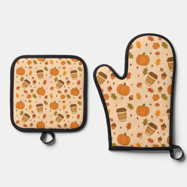 Ensemble De Gant De Cuisine Et De Manique Café d'automne (Recto)