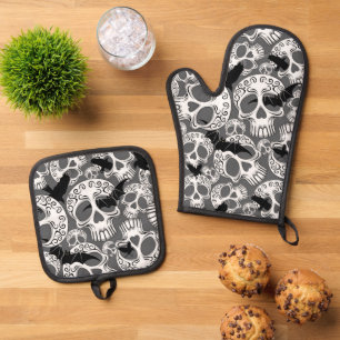 Ensemble De Gant De Cuisine Et De Manique Calaveras décoratives Halloween