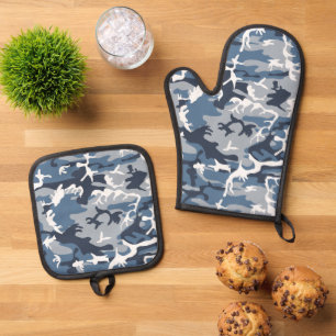 Ensemble De Gant De Cuisine Et De Manique Camouflage neige hivernale bleue, Militaire, Armée