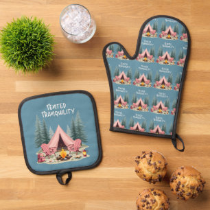 Ensemble De Gant De Cuisine Et De Manique Camping Cosy Tente de Glamping Esthétique & Feu de