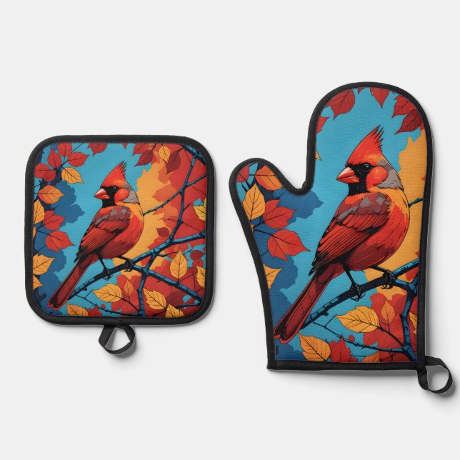 Ensemble De Gant De Cuisine Et De Manique Cardinal en Automne (Recto)
