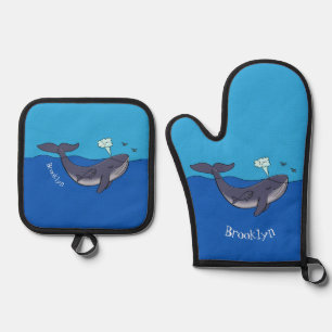 Ensemble De Gant De Cuisine Et De Manique Caricature de baleine mignonne et de baleine de ve