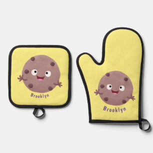 Ensemble De Gant De Cuisine Et De Manique Caricature de biscuit à puce en chocolat